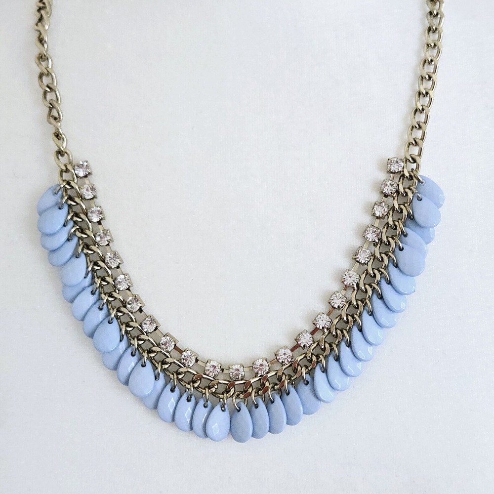 Statement Necklace Blue Beaded Rhinestone Chain Classic Retro Cocktail Party 22"